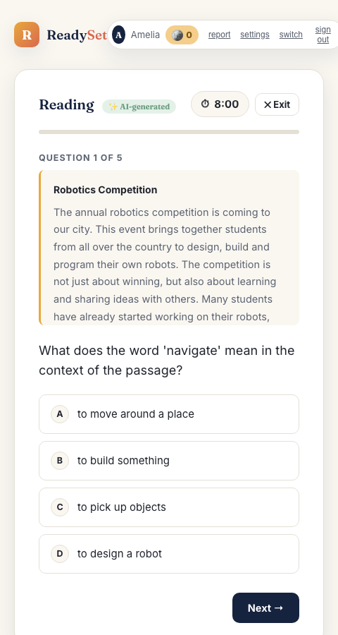 An original AI-generated Year 5 NAPLAN-style reading comprehension question